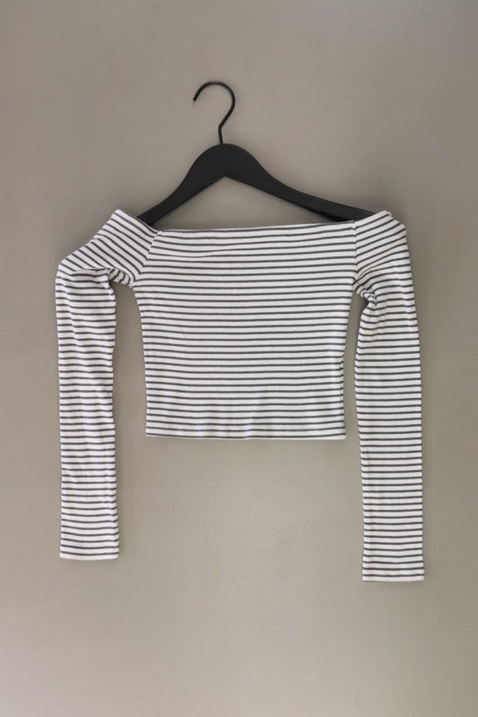 Pull&Bear Cropped Shirt Gr. S gestreift 3/4 Ärmel mit Carmen-Ausschnitt weiß