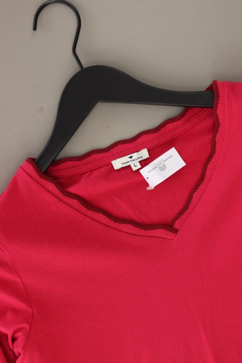 Tom Tailor Shirt mit V-Ausschnitt Gr. L Langarm rot aus Baumwolle
