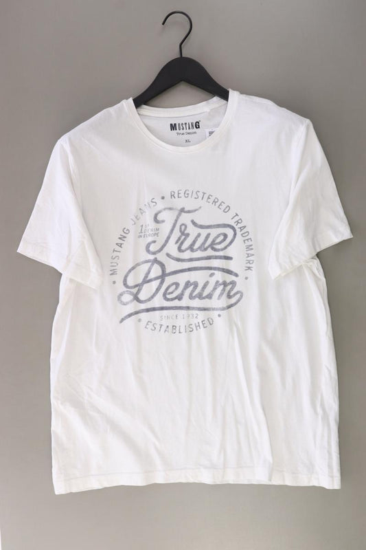 Mustang Printshirt für Herren Gr. XL Kurzarm weiß aus Baumwolle