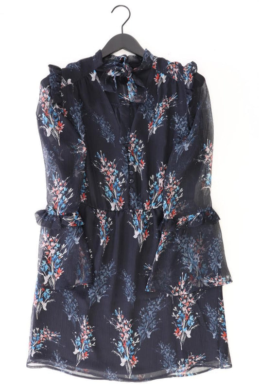 Mango Chiffonkleid Gr. M mit Blumenmuster Langarm blau aus Polyester