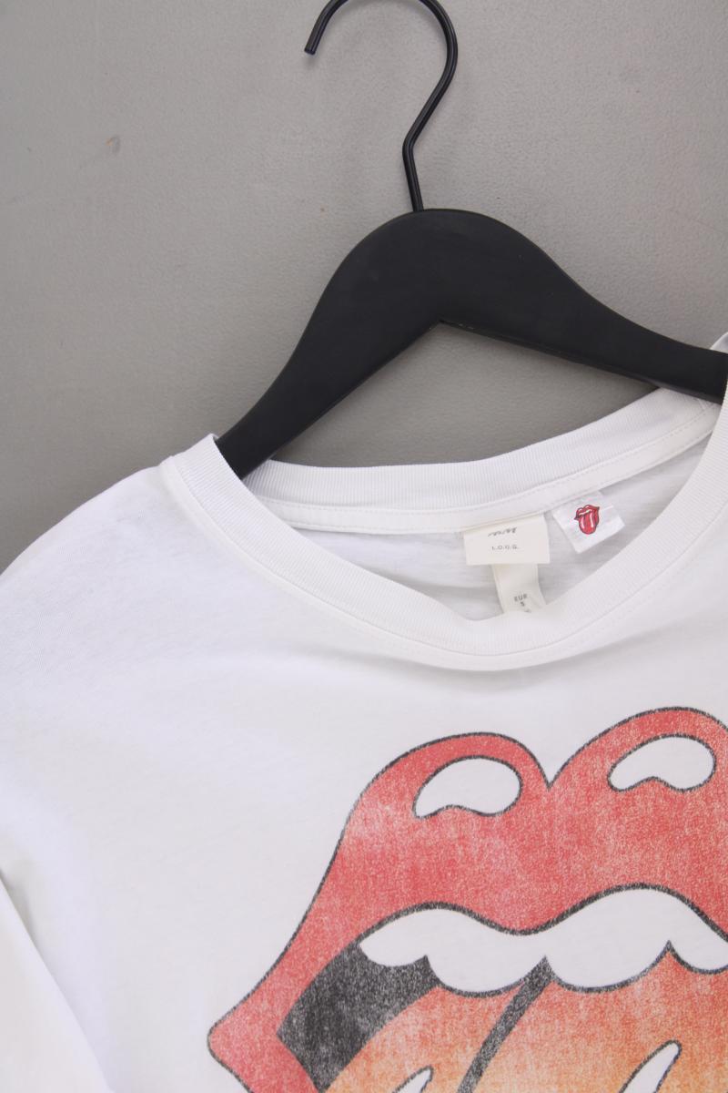 H&M L.O.G.G Printshirt für Herren Gr. S Kurzarm weiß aus Baumwolle