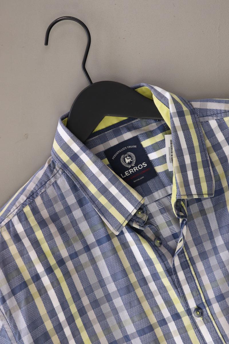 Lerros Karohemd für Herren Gr. XL kariert Kurzarm blau aus Baumwolle