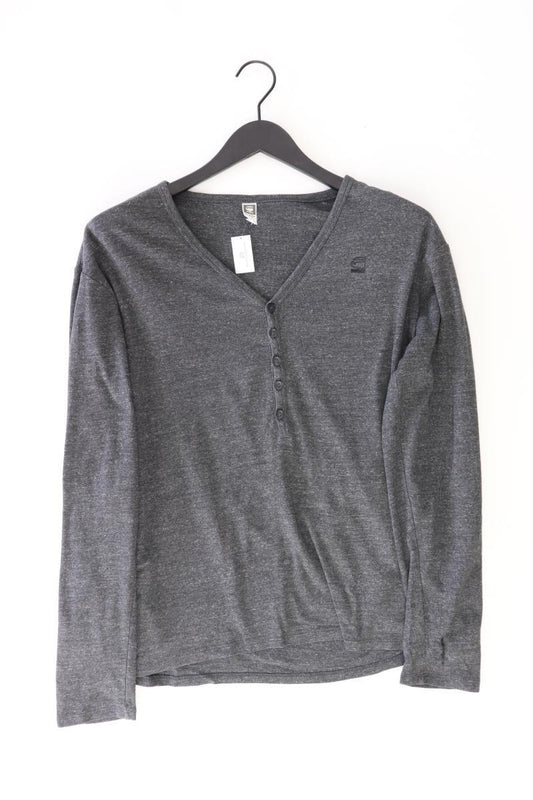 G-Star RAW Shirt mit V-Ausschnitt für Herren Gr. M Langarm grau aus Baumwolle