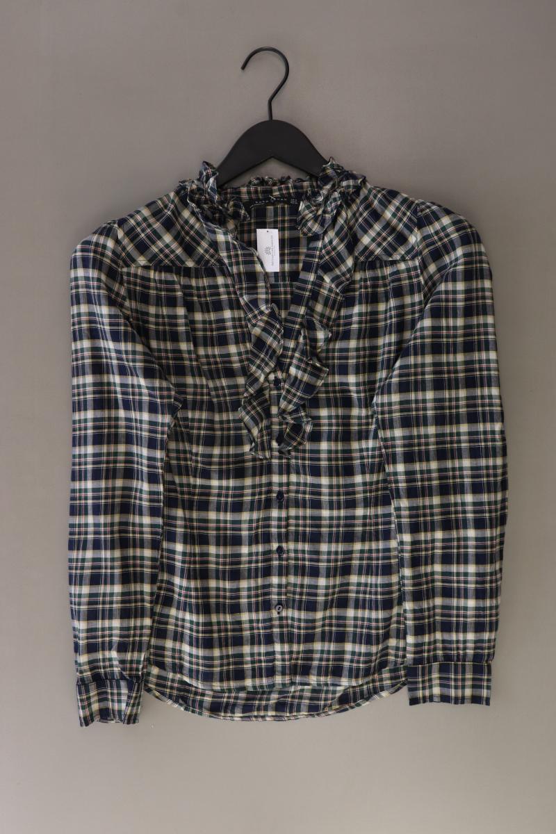 Zara Rüschenbluse Gr. M kariert Langarm blau aus Baumwolle