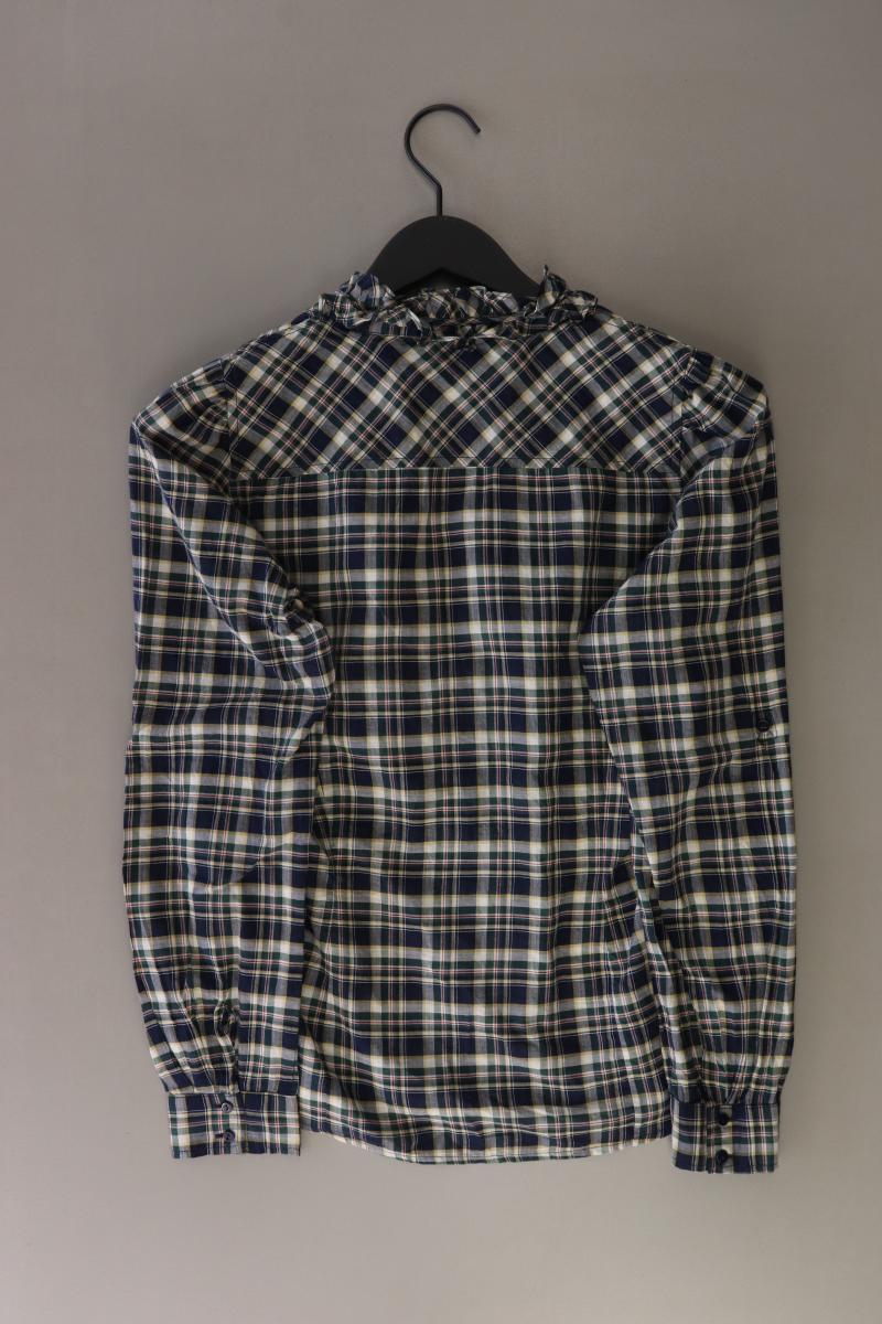 Zara Rüschenbluse Gr. M kariert Langarm blau aus Baumwolle