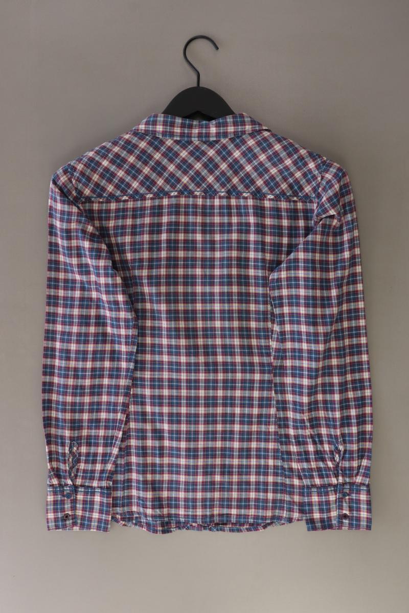 Esprit Rüschenbluse Gr. 38 kariert Langarm blau aus Baumwolle