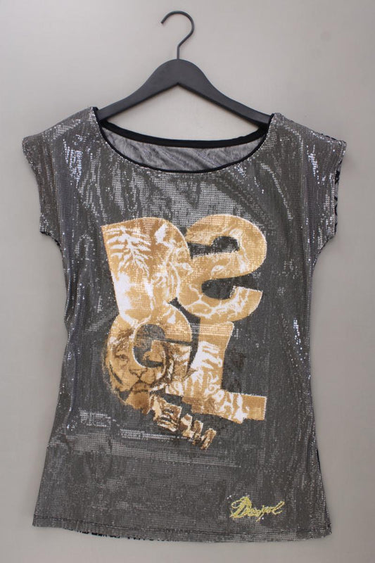 Desigual Pailletenshirt Gr. L Kurzarm mit Pailletten grau aus Polyester