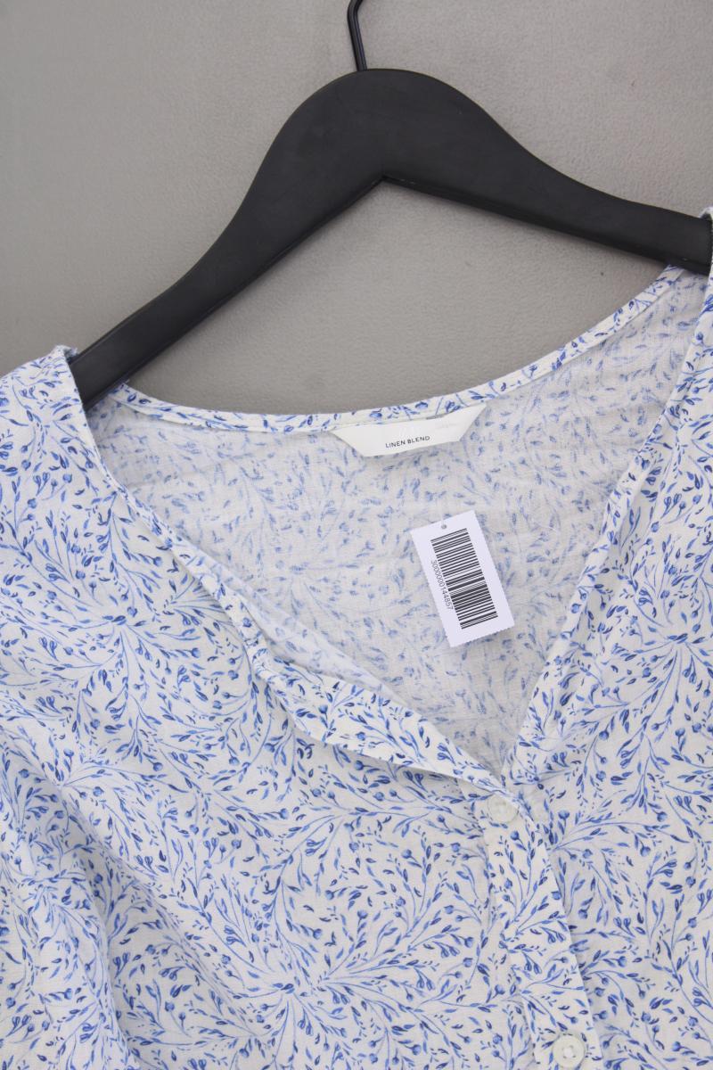 H&M Bluse mit Leinen Gr. 46 mit Blumenmuster 3/4 Ärmel blau