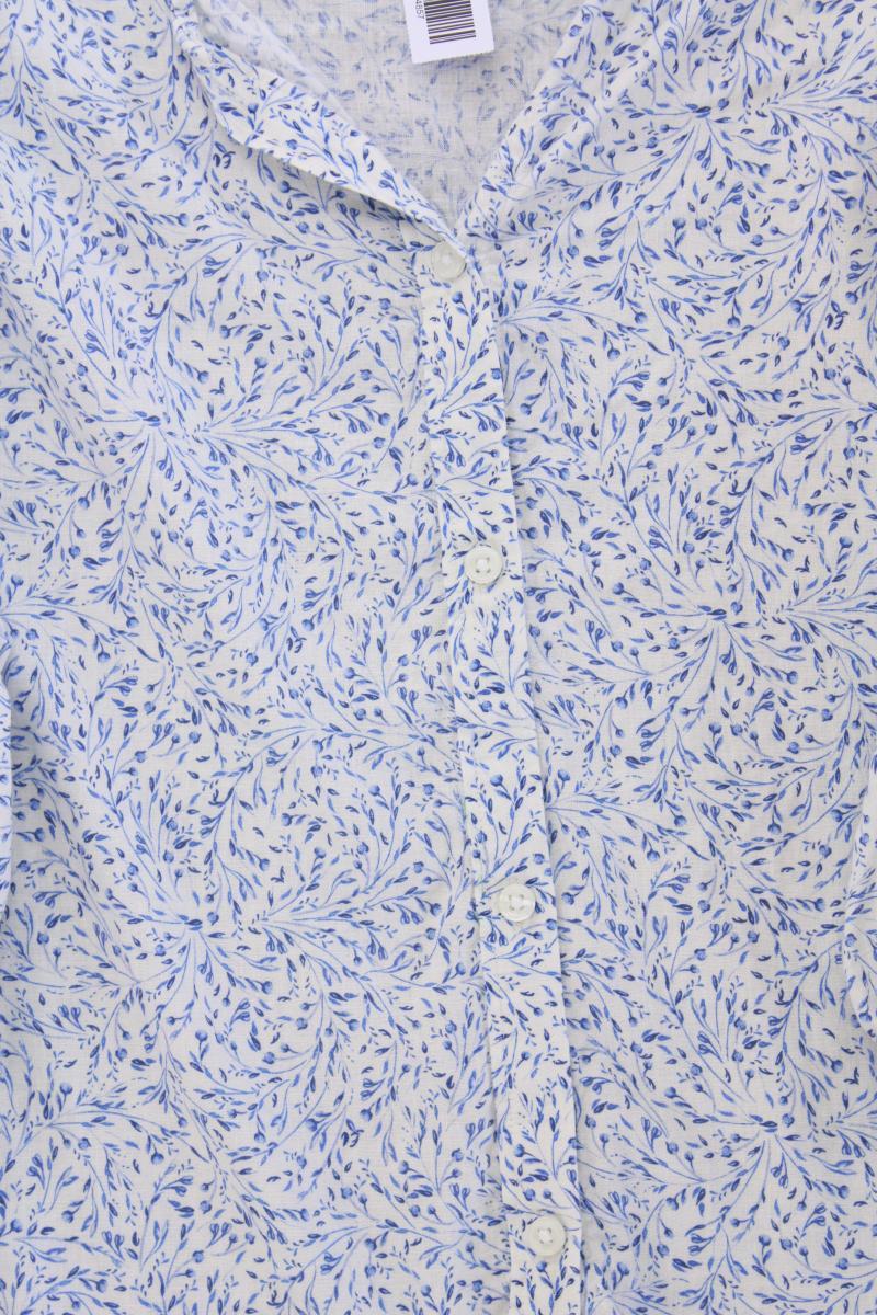 H&M Bluse mit Leinen Gr. 46 mit Blumenmuster 3/4 Ärmel blau
