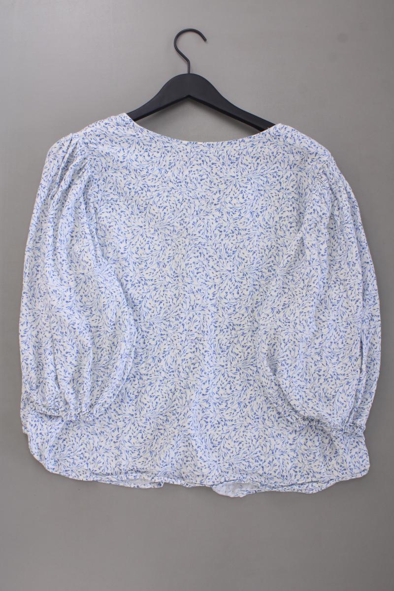 H&M Bluse mit Leinen Gr. 46 mit Blumenmuster 3/4 Ärmel blau