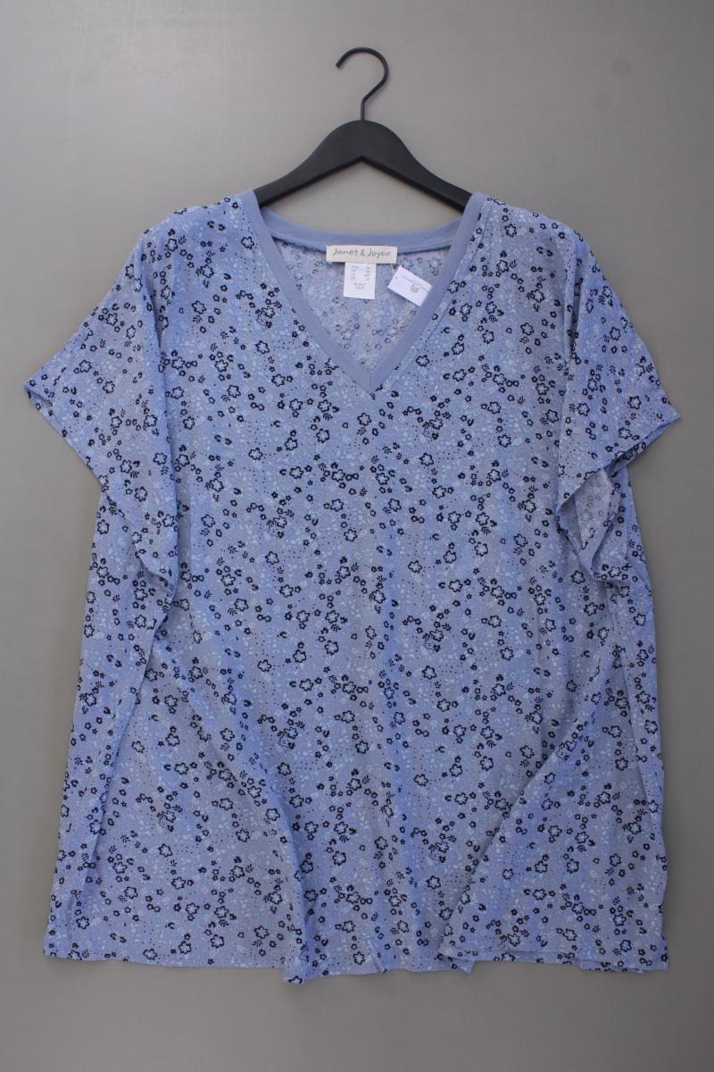 Janet & Joyce Kurzarmbluse Gr. 54 mit Blumenmuster neuwertig blau aus Viskose