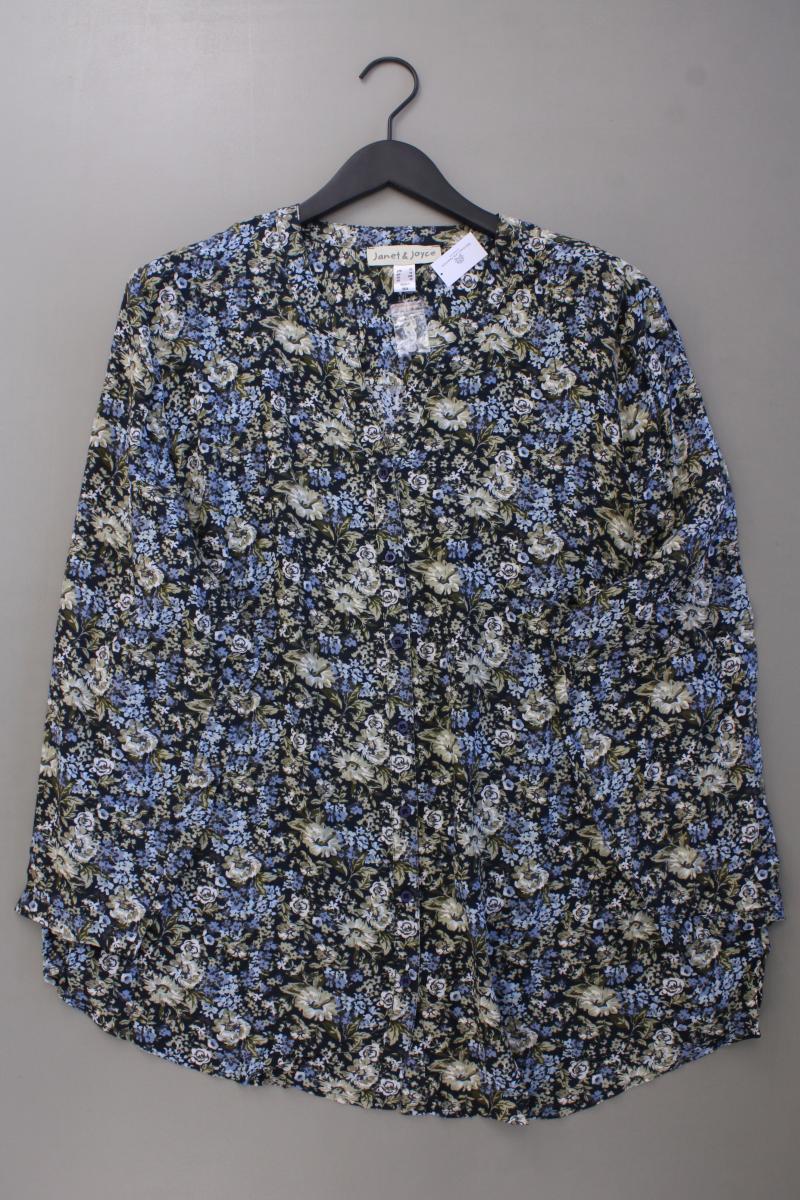 Janet & Joyce Langarmbluse Gr. 52 mit Blumenmuster neuwertig blau aus Viskose