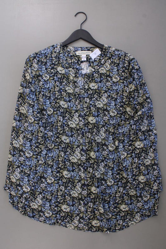 Janet & Joyce Langarmbluse Gr. 52 mit Blumenmuster neuwertig blau aus Viskose