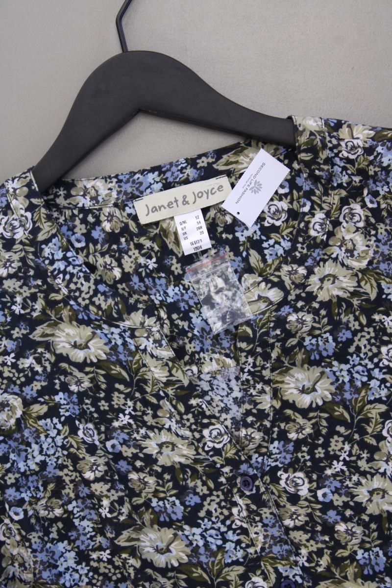 Janet & Joyce Langarmbluse Gr. 52 mit Blumenmuster neuwertig blau aus Viskose