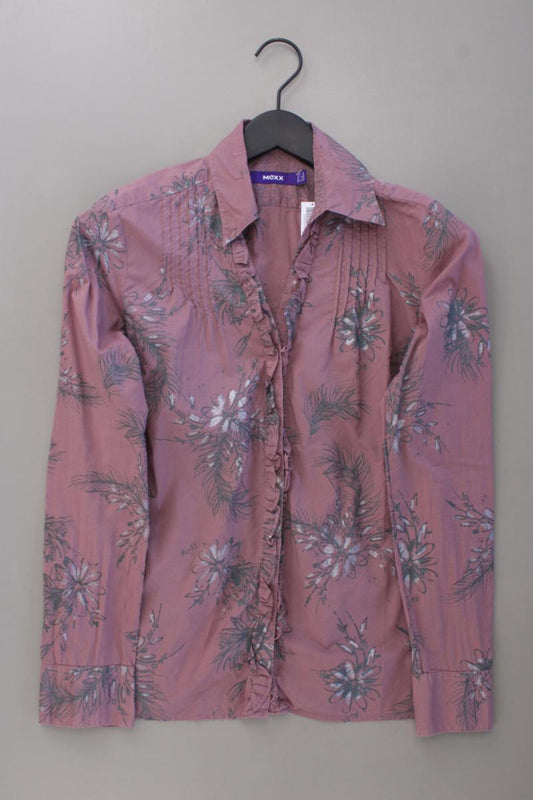 Mexx Rüschenbluse Gr. 34 mit Blumenmuster Langarm rosa aus Baumwolle