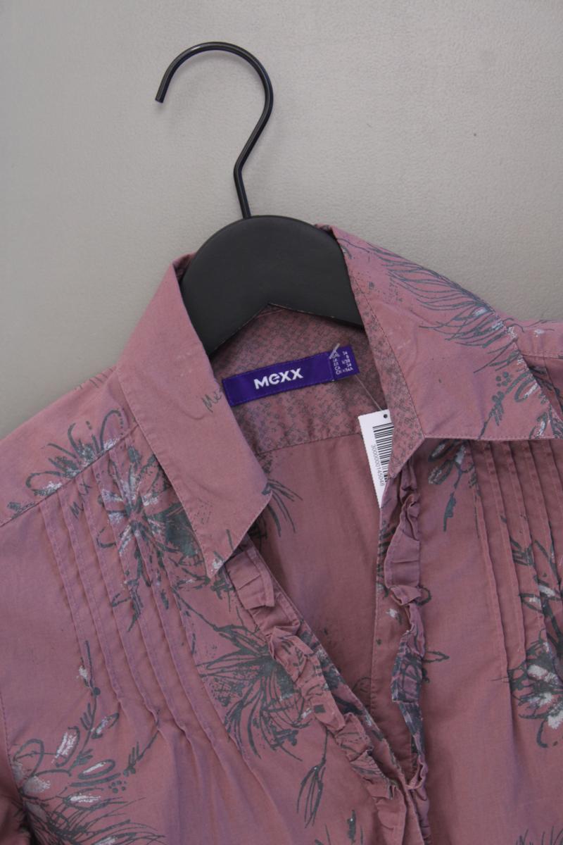 Mexx Rüschenbluse Gr. 34 mit Blumenmuster Langarm rosa aus Baumwolle
