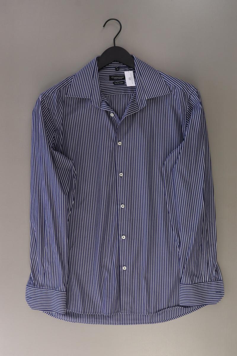Commander Langarmhemd für Herren Gr. Hemdgröße 41 gestreift blau aus Baumwolle