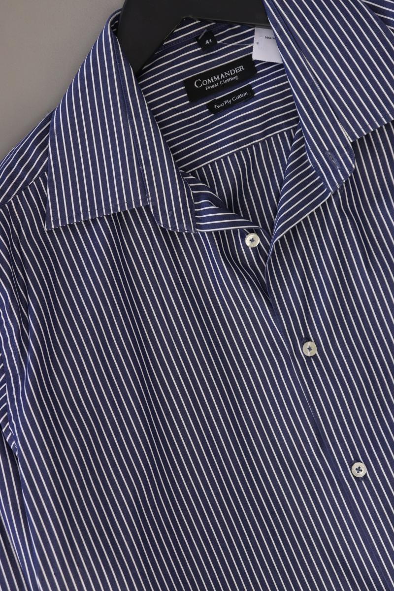 Commander Langarmhemd für Herren Gr. Hemdgröße 41 gestreift blau aus Baumwolle