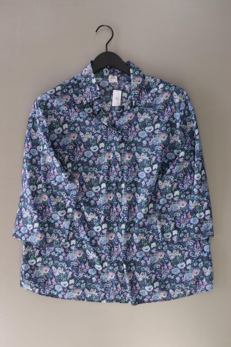 Walbusch Regular Bluse Gr. 46 mit Blumenmuster 3/4 Ärmel blau aus Baumwolle