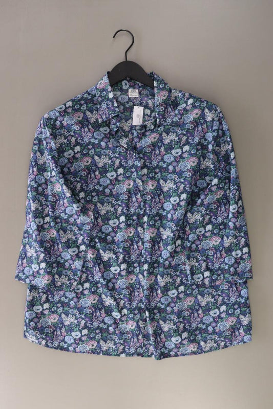 Walbusch Regular Bluse Gr. 46 mit Blumenmuster 3/4 Ärmel blau aus Baumwolle