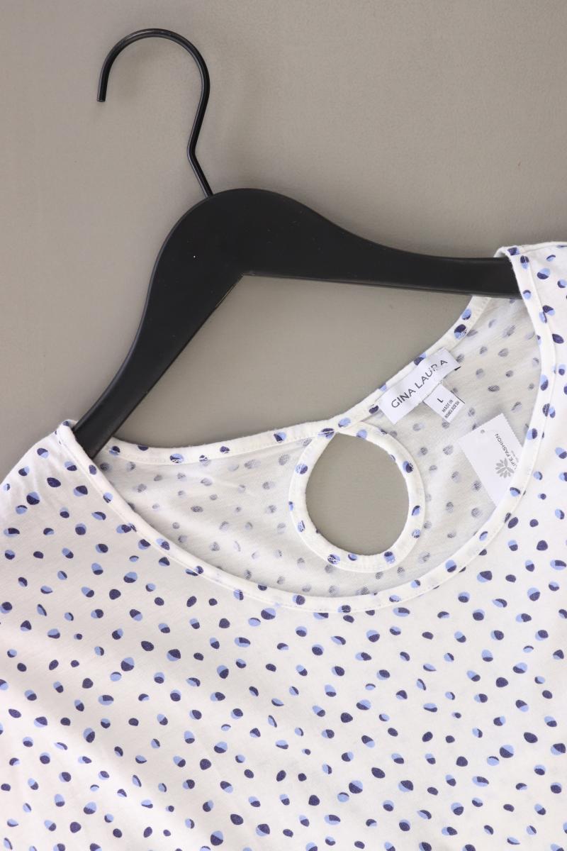 Gina Laura T-Shirt Gr. L gepunktet Kurzarm weiß aus Baumwolle