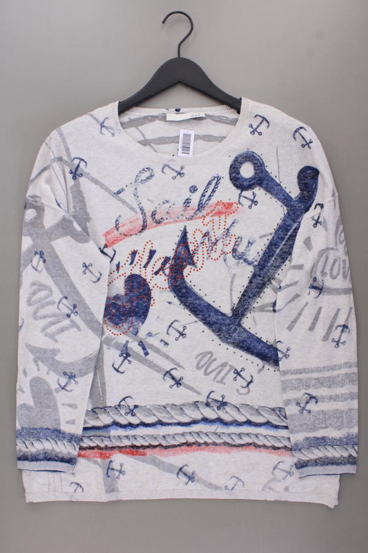Oui Pullover mit Ankermuster Gr. 44 neuwertig grau aus Baumwolle