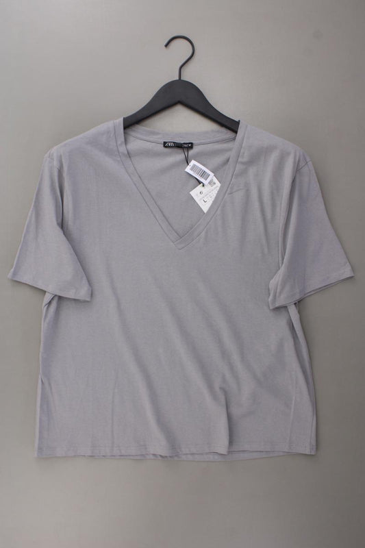 Zara Shirt mit V-Ausschnitt Gr. L neu mit Etikett Kurzarm grau aus Baumwolle
