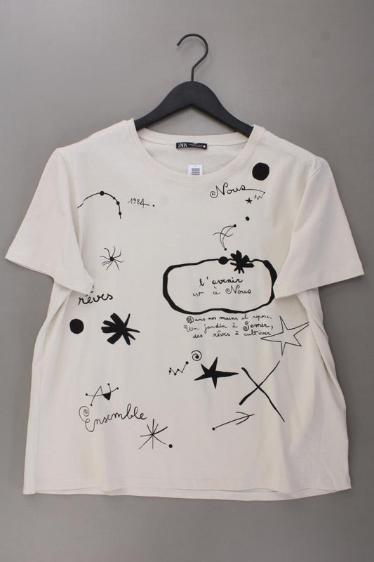 Zara Printshirt Gr. XL neuwertig Kurzarm creme aus Baumwolle