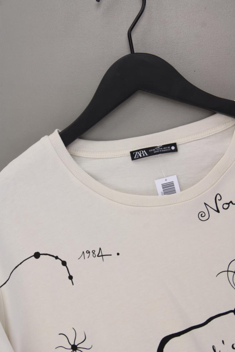 Zara Printshirt Gr. XL neuwertig Kurzarm creme aus Baumwolle