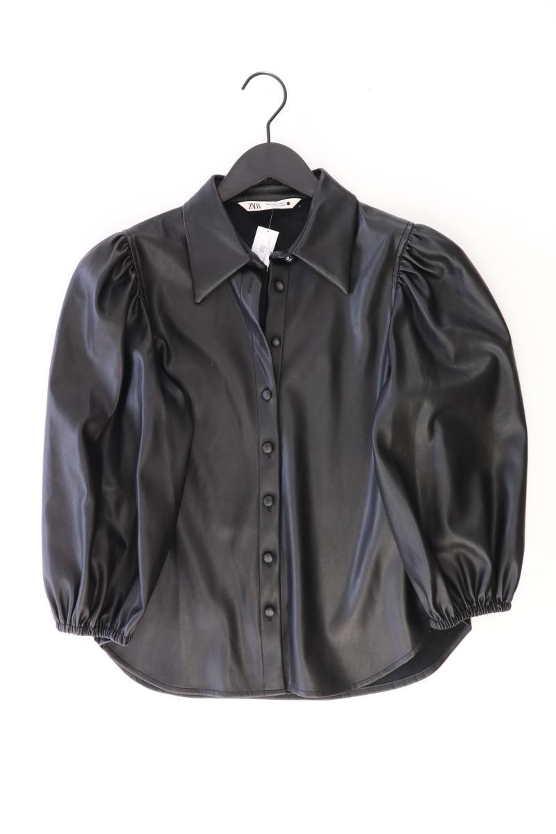 Zara Kunstlederbluse Gr. XS Langarm schwarz