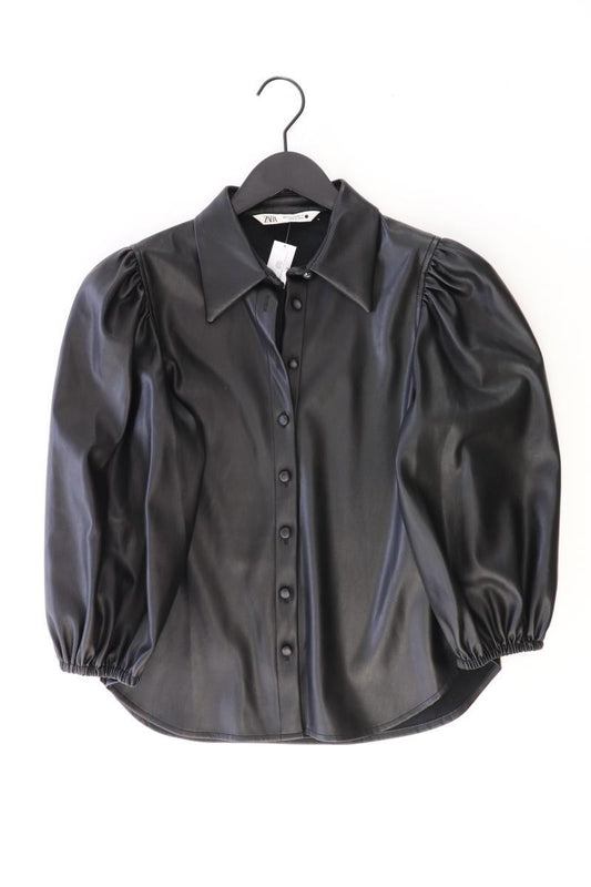 Zara Kunstlederbluse Gr. XS Langarm schwarz