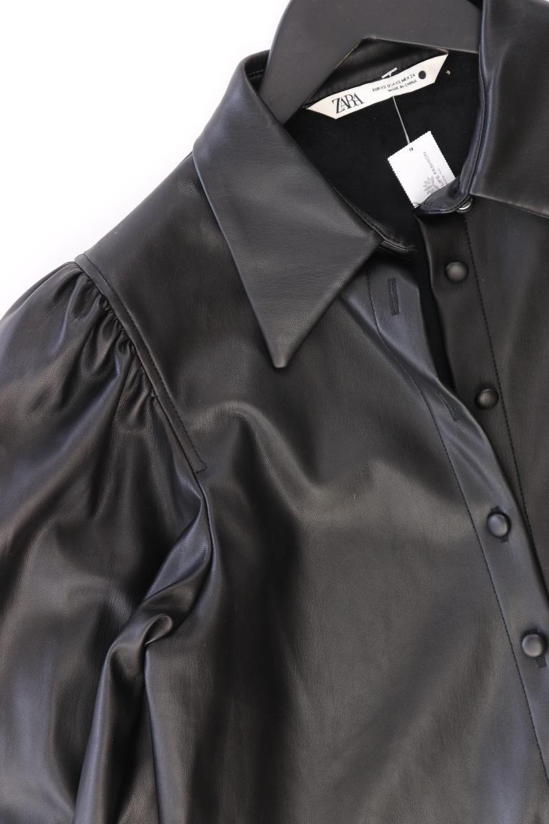 Zara Kunstlederbluse Gr. XS Langarm schwarz