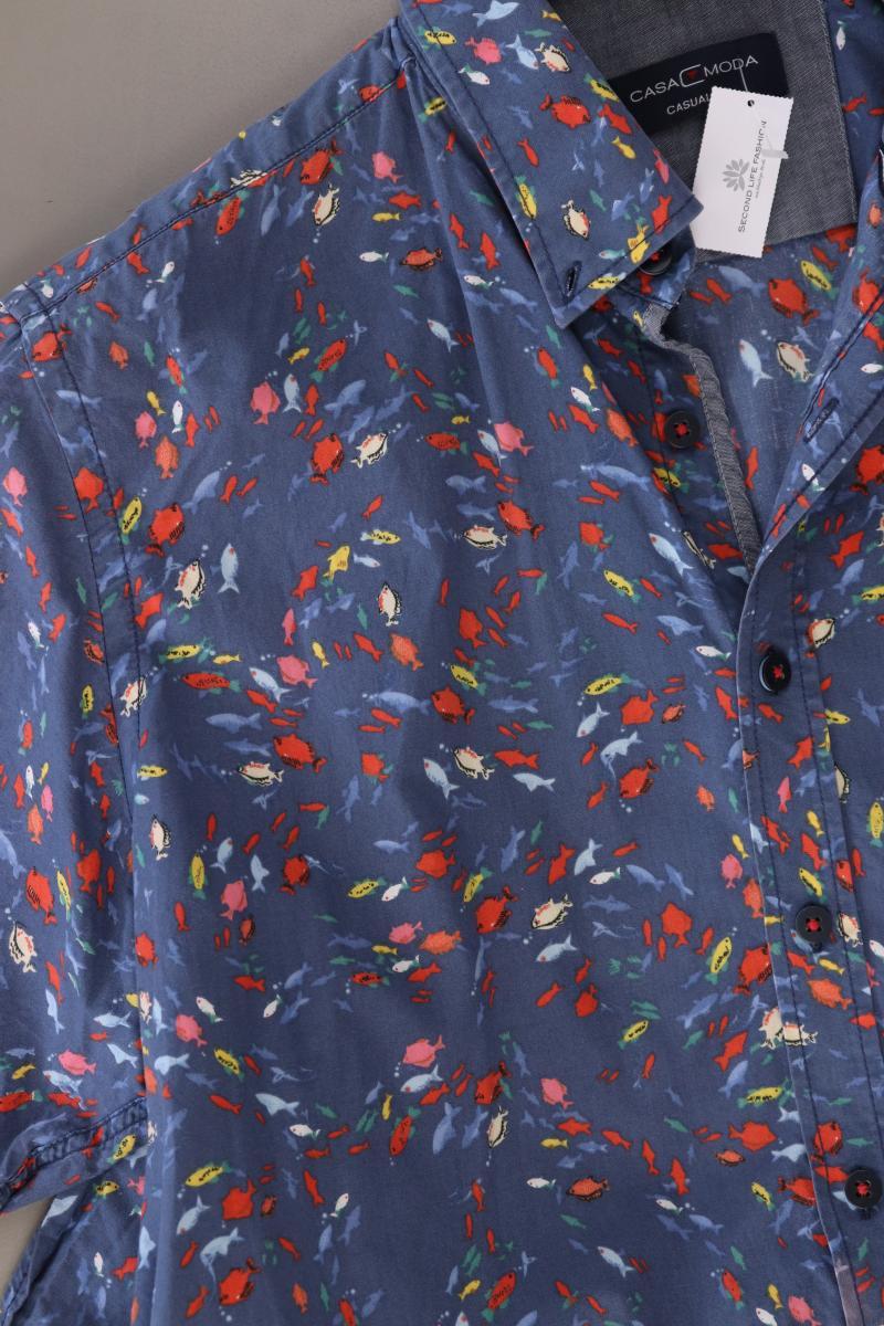 Casa Moda Hemnd mit Fischmuster für Herren Gr. L mit Tierdruck Kurzarm blau
