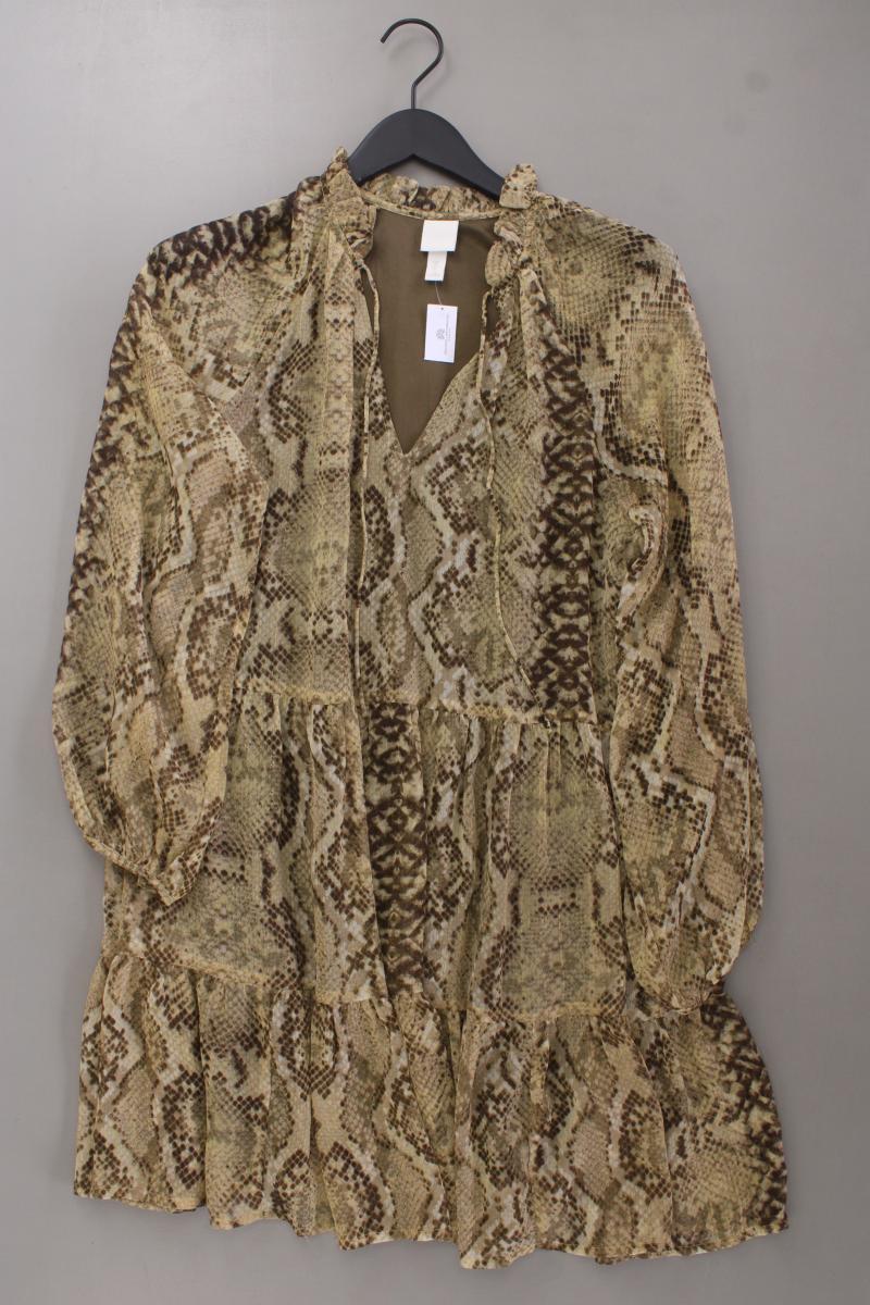 H&M Chiffonkleid Gr. 38 mit Tierdruck Langarm braun aus Polyester