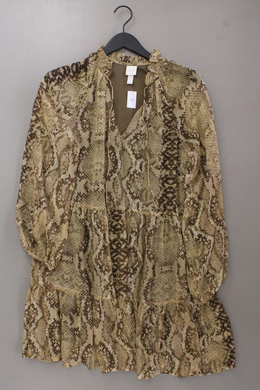 H&M Chiffonkleid Gr. 38 mit Tierdruck Langarm braun aus Polyester