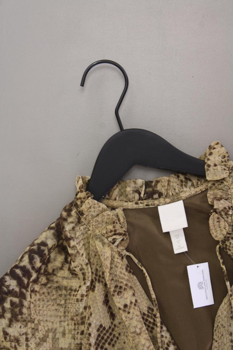 H&M Chiffonkleid Gr. 38 mit Tierdruck Langarm braun aus Polyester