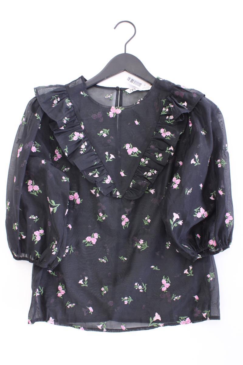 Zara Classic Bluse Gr. M mit Blumenmuster 3/4 Ärmel schwarz aus Polyester