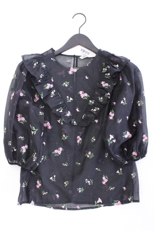 Zara Classic Bluse Gr. M mit Blumenmuster 3/4 Ärmel schwarz aus Polyester