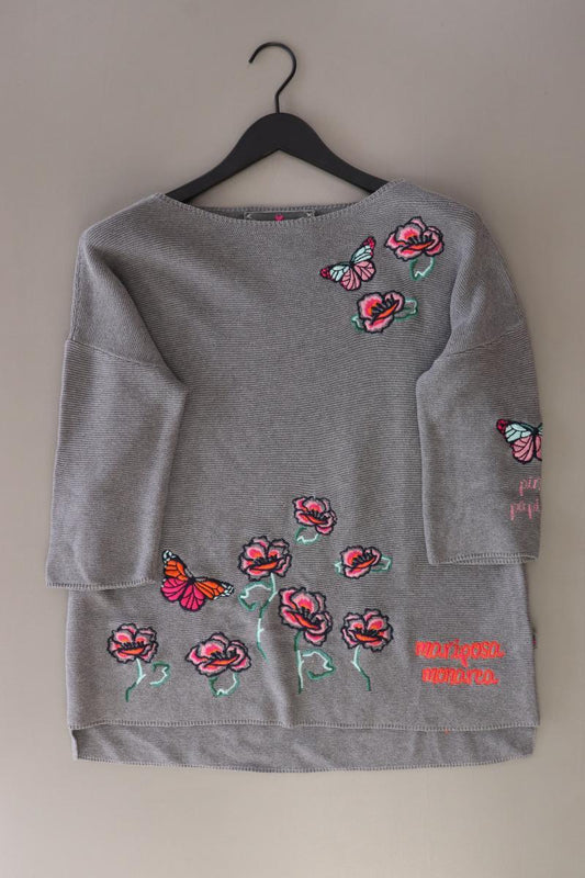 Lieblingsstück Grobstrickpullover Gr. 38 mit Blumenmuster grau aus Baumwolle