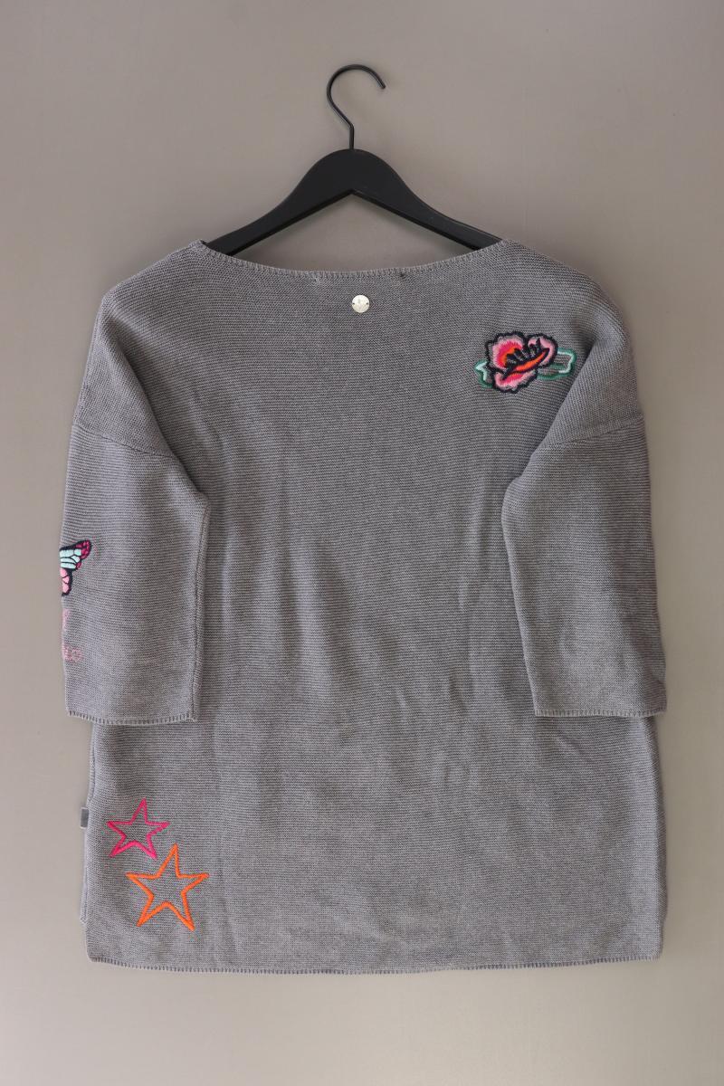 Lieblingsstück Grobstrickpullover Gr. 38 mit Blumenmuster grau aus Baumwolle