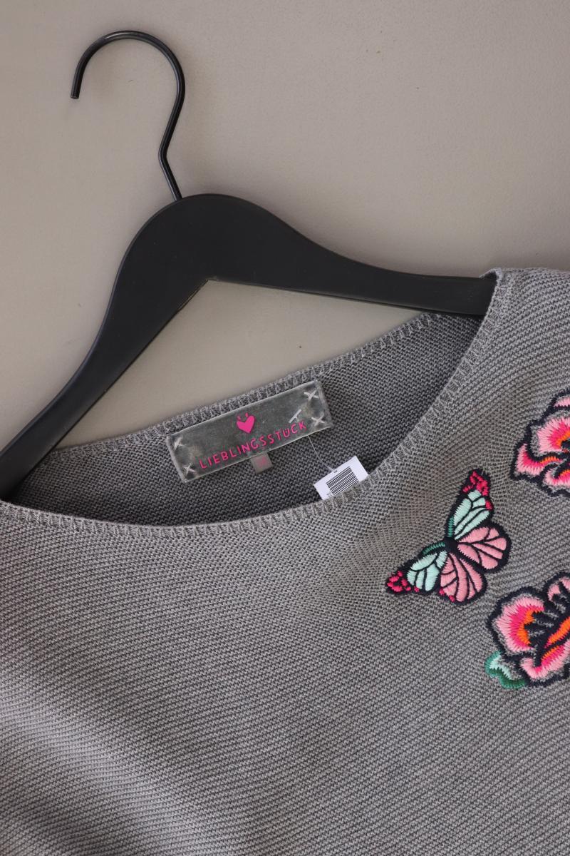 Lieblingsstück Grobstrickpullover Gr. 38 mit Blumenmuster grau aus Baumwolle