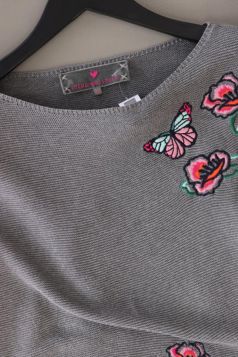 Lieblingsstück Grobstrickpullover Gr. 38 mit Blumenmuster grau aus Baumwolle