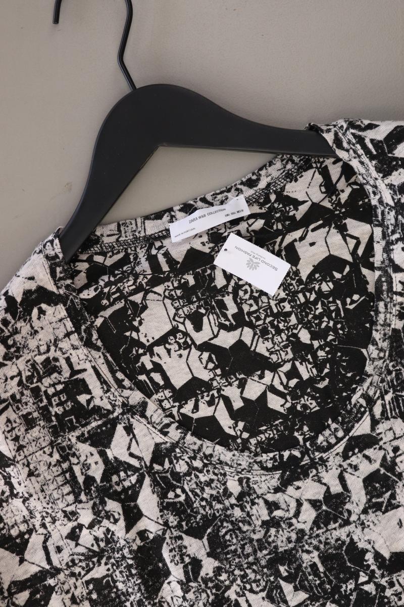 Zara Printshirt Gr. L Kurzarm grau aus Leinen