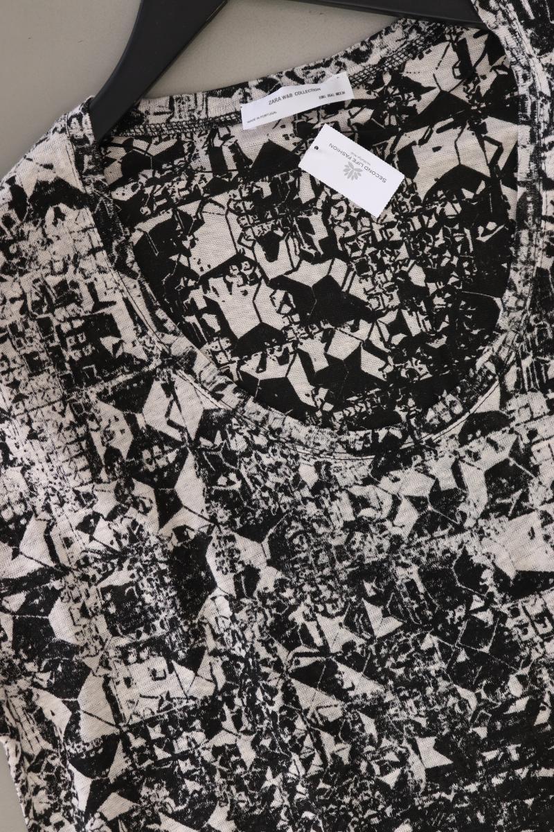 Zara Printshirt Gr. L Kurzarm grau aus Leinen