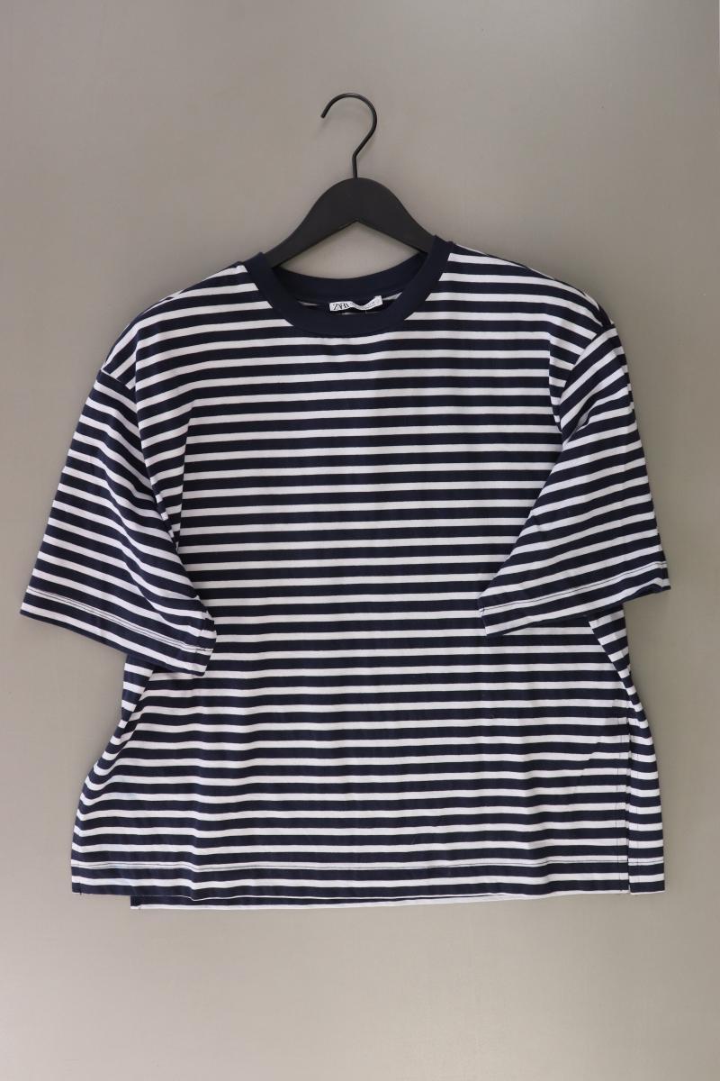 Zara Ringelshirt Gr. L gestreift Kurzarm blau aus Baumwolle