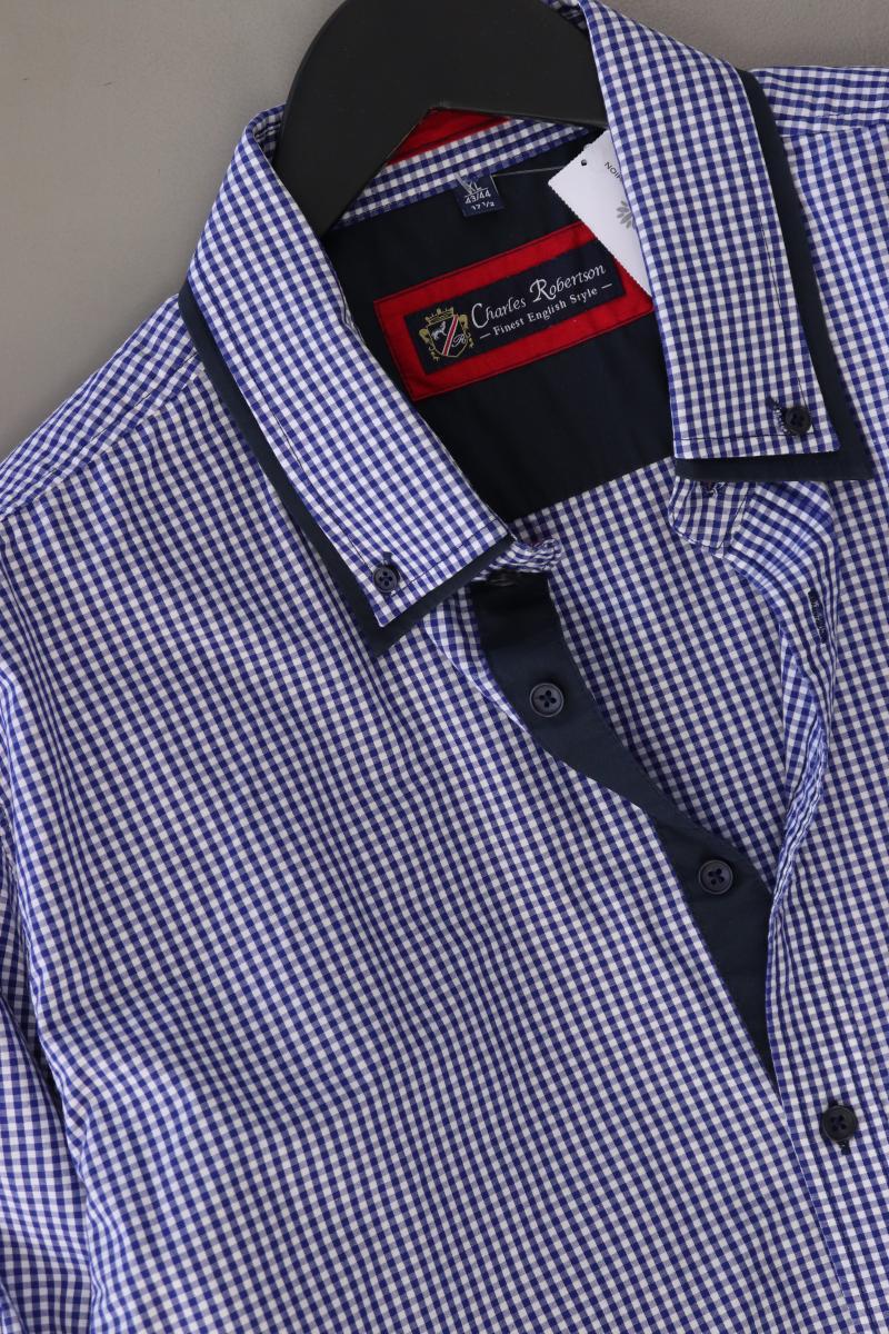 Charles Robertson Karohemd für Herren Gr. XL kariert Langarm blau aus Baumwolle