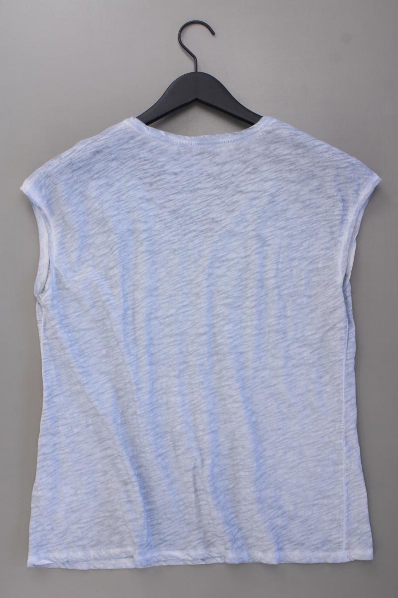 Biba Shirt mit V-Ausschnitt Gr. L Kurzarm mit Pailletten blau aus Baumwolle