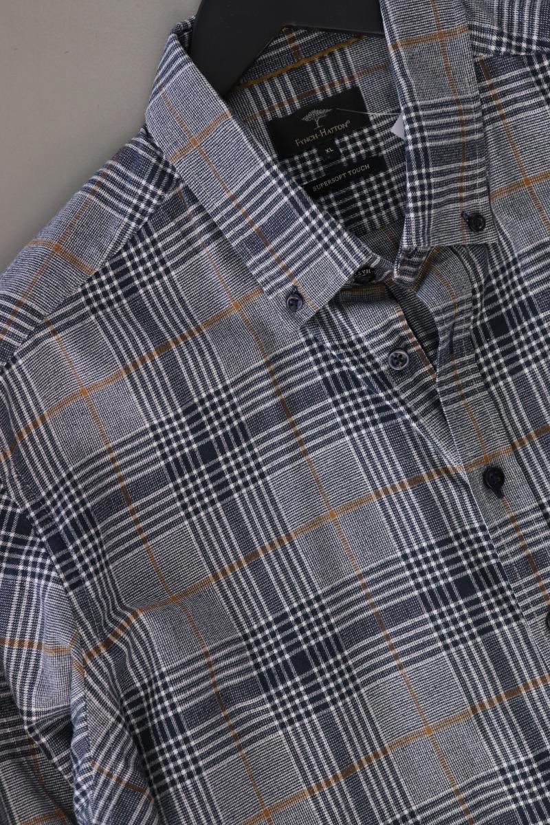 Fynch Hatton Karohemd für Herren Gr. XL kariert Langarm grau aus Baumwolle