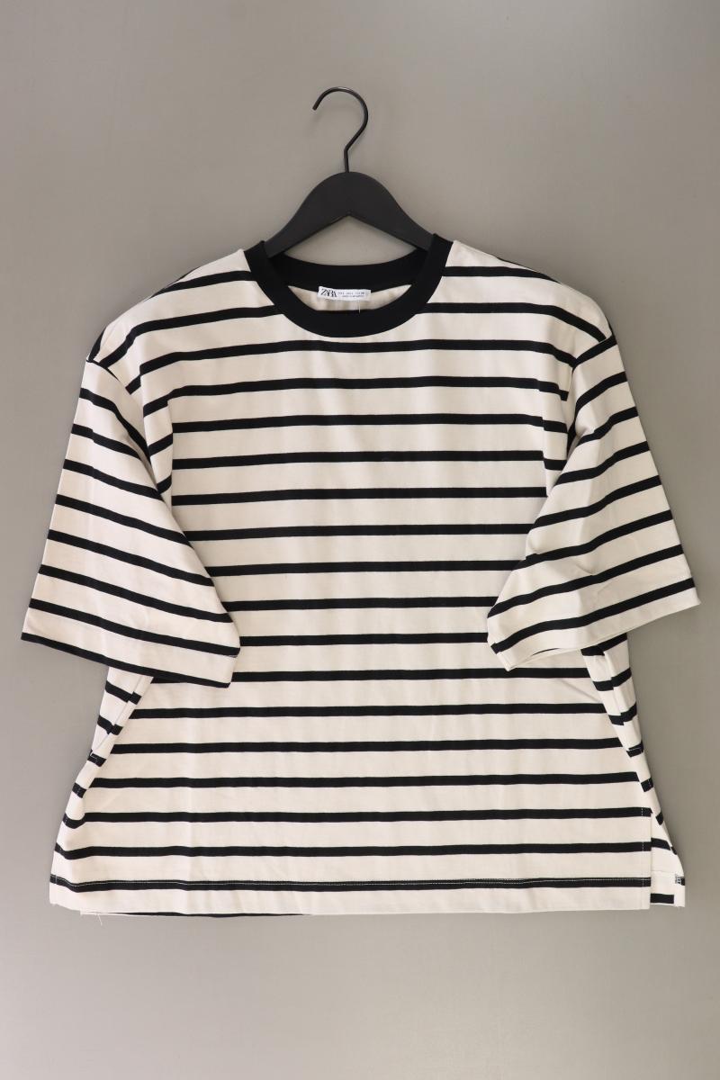 Zara Ringelshirt Gr. L gestreift Kurzarm creme aus Baumwolle