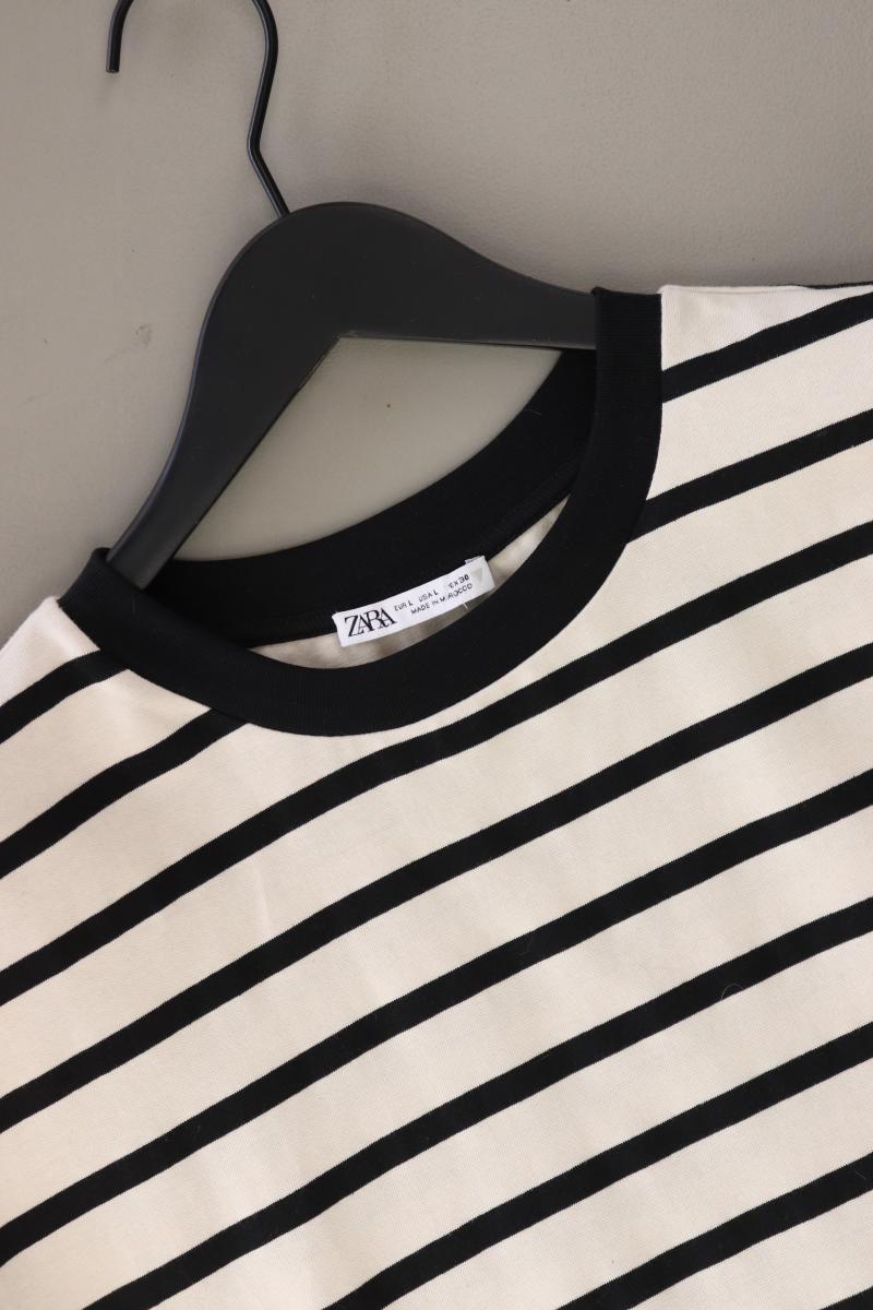 Zara Ringelshirt Gr. L gestreift Kurzarm creme aus Baumwolle